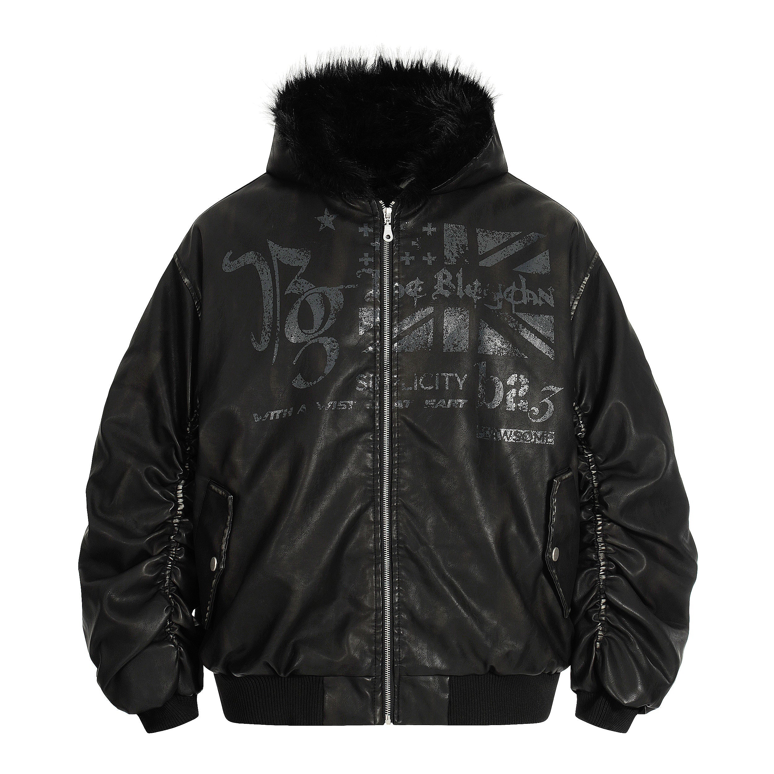3-6-5.shop Vintage Graphic PU Hoodie Jacket