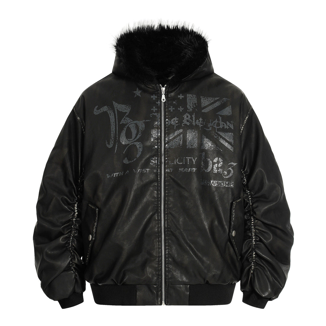 3-6-5.shop Vintage Graphic PU Hoodie Jacket