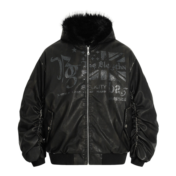 3-6-5.shop Vintage Graphic PU Hoodie Jacket