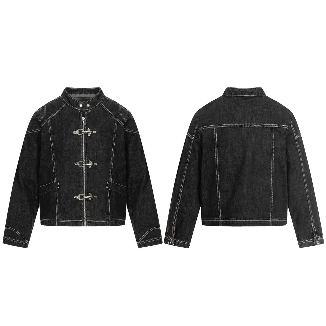 3-6-5.shop Buckle Denim Jacket – Black