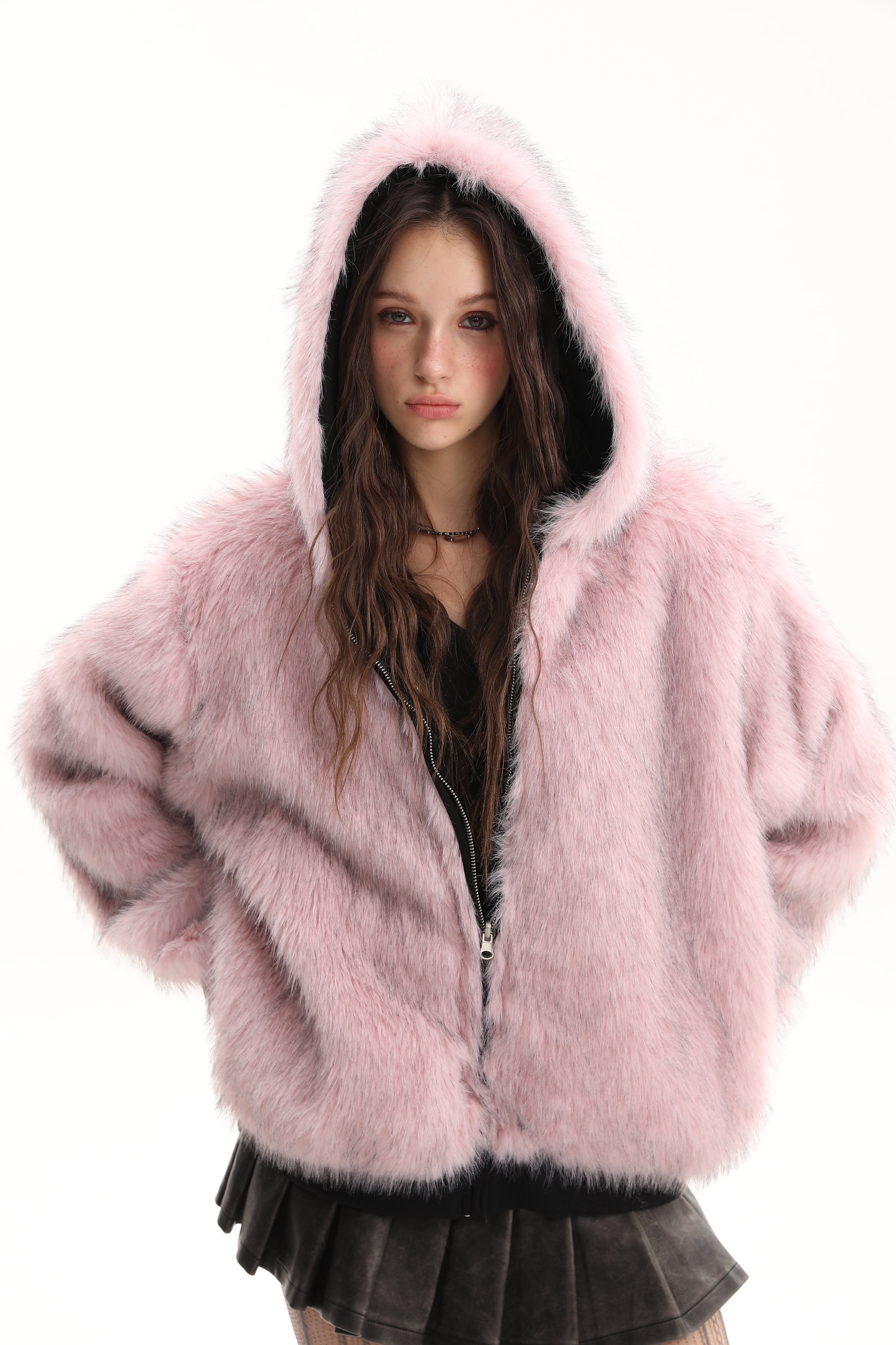 3-6-5.shop Reversible Faux Suede Fur Hooded Jacket