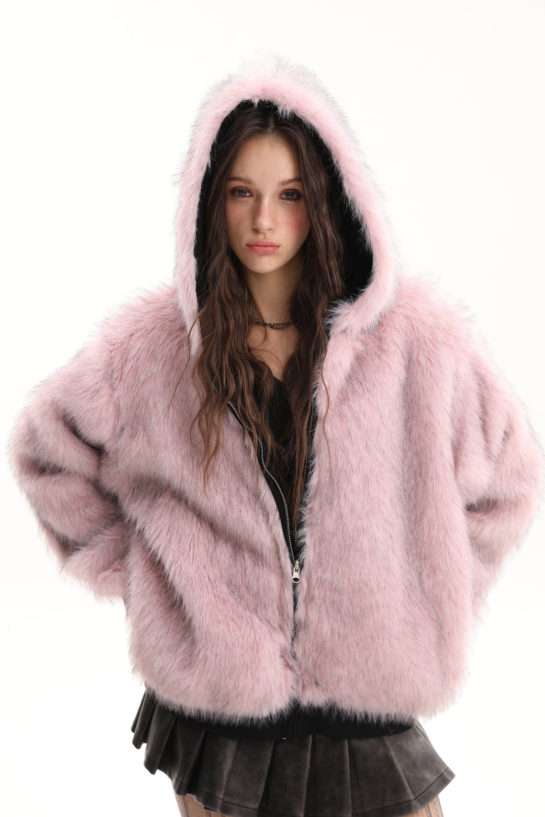 3-6-5.shop Reversible Faux Suede Fur Hooded Jacket