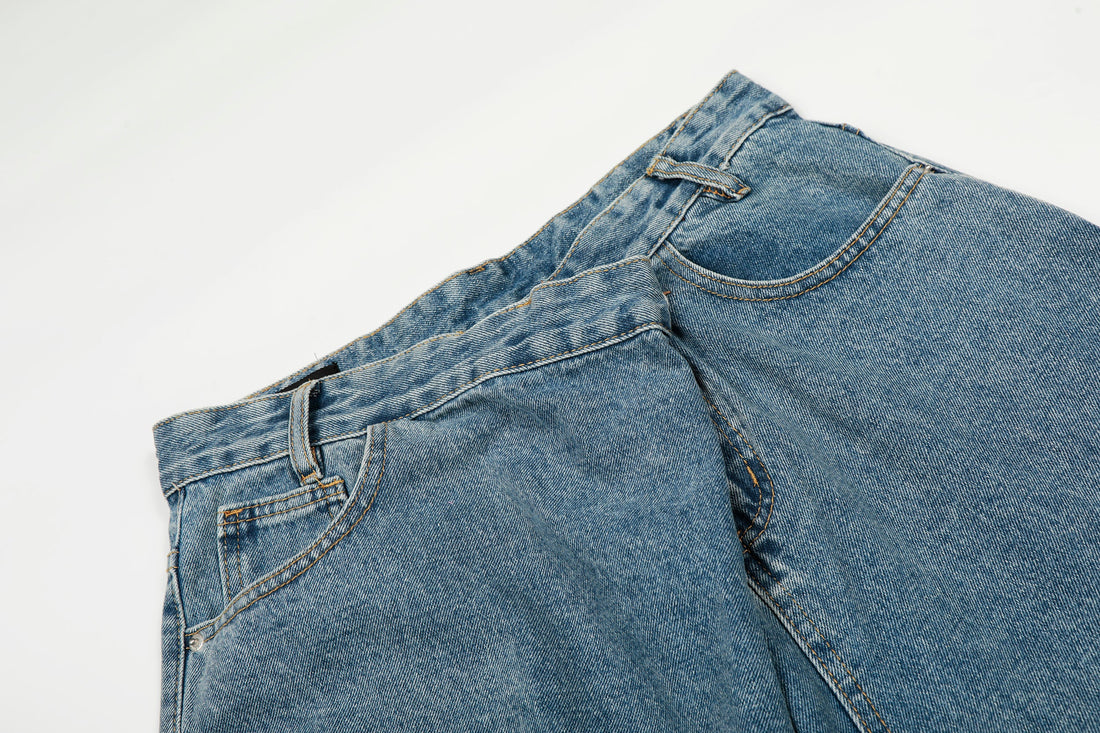 3-6-5.shop Asymmetric Waist Wide-Leg Denim Pants