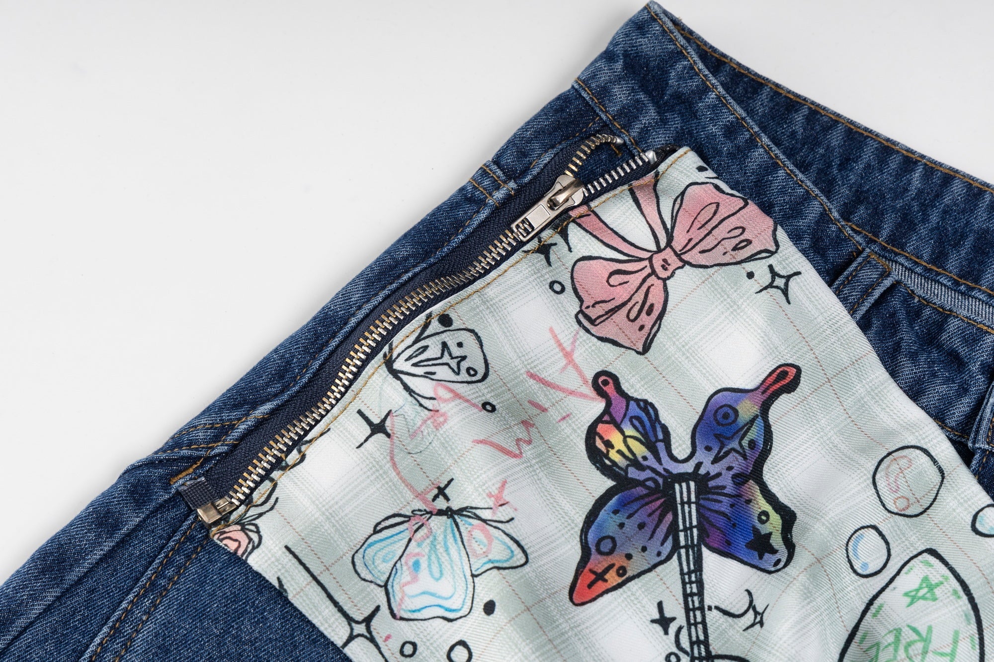 3-6-5.shop Bunny Ribbon Curved Jeans