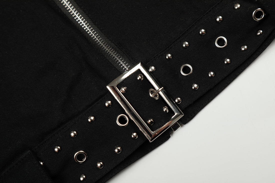 3-6-5.shop Rivet-Belted Cropped Rider Jacket