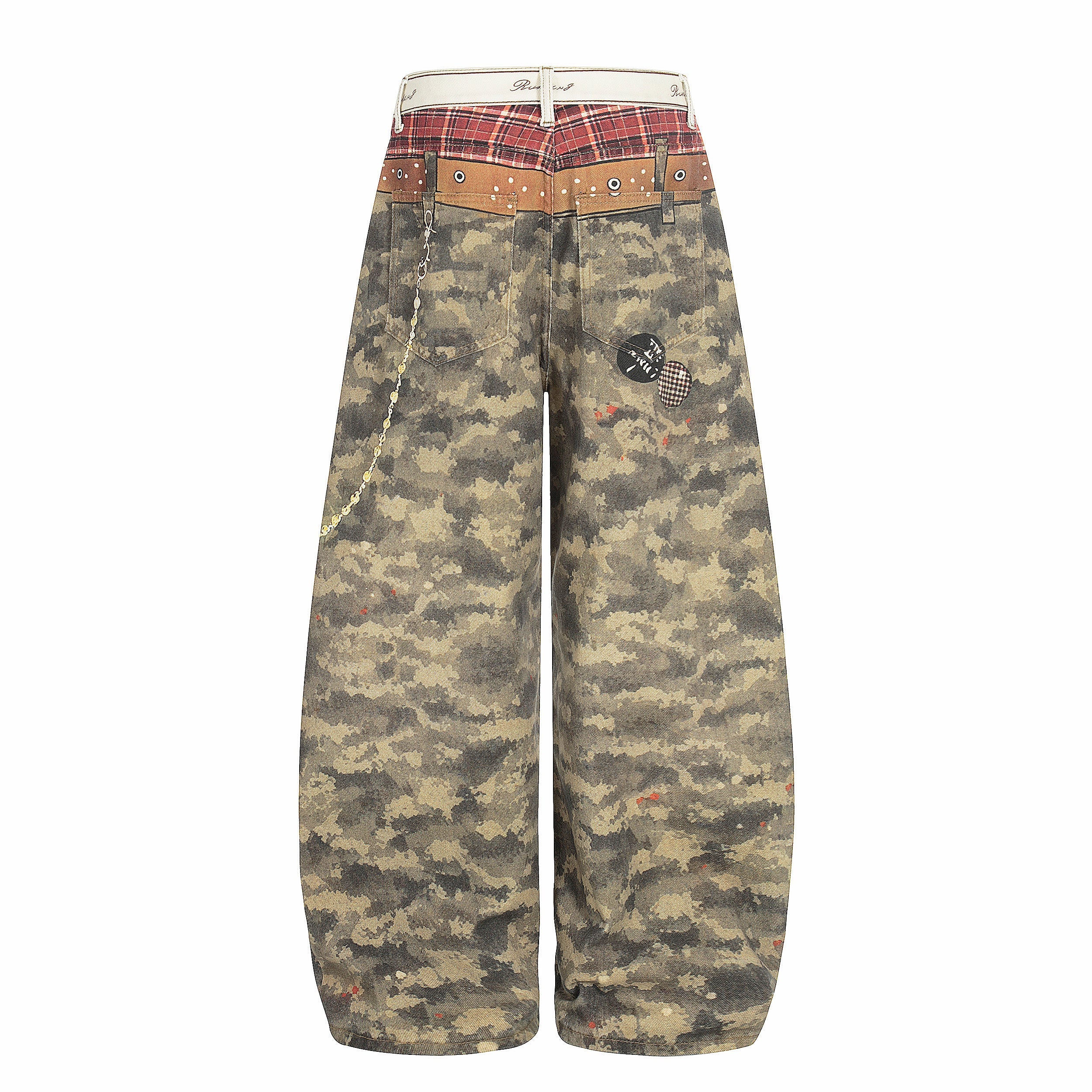 3-6-5.shop Camo Patchwork Wide-Leg Denim Pants