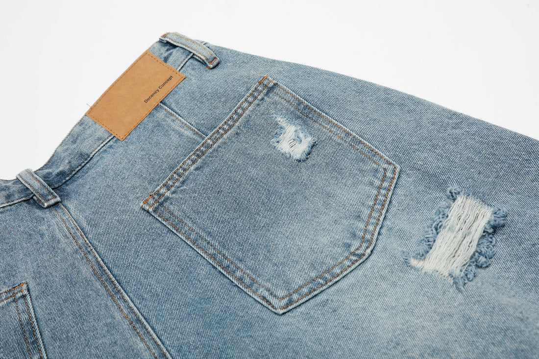 3-6-5.shop Destroyed Fringe Denim Shorts