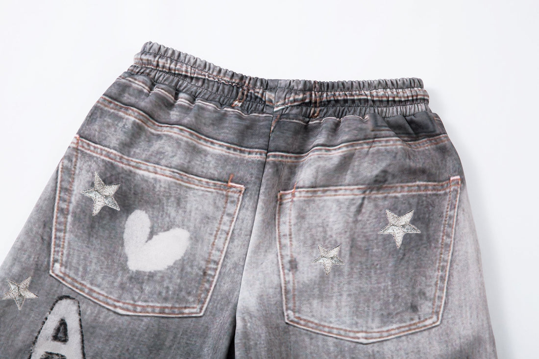 3-6-5.shop Cat Print Barrel Denim Pants