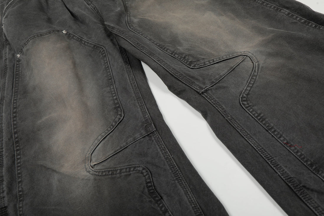 3-6-5.shop Washed Utility Wide-Leg Denim Pants