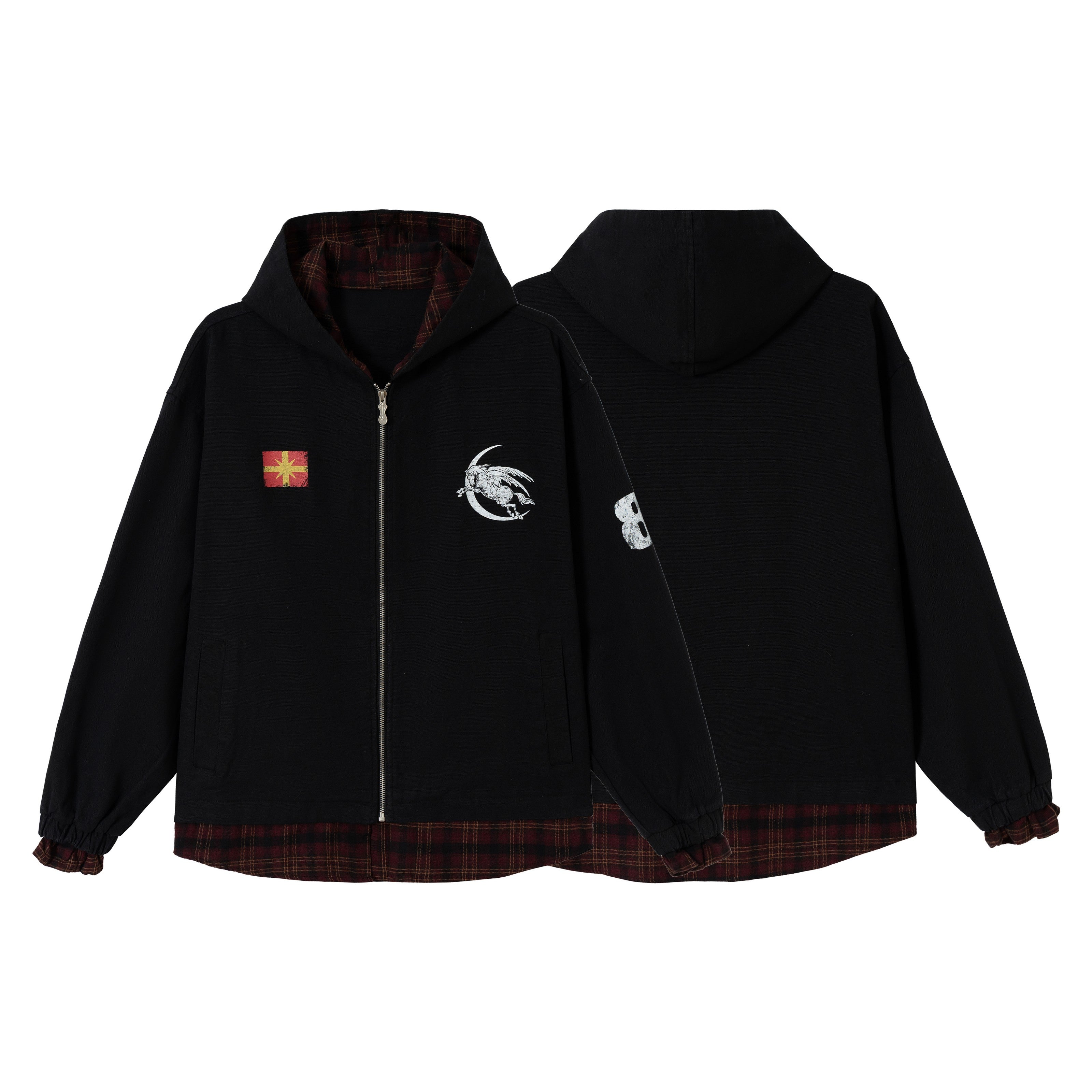 3-6-5.shop Plaid-Lined Zip Hoodie