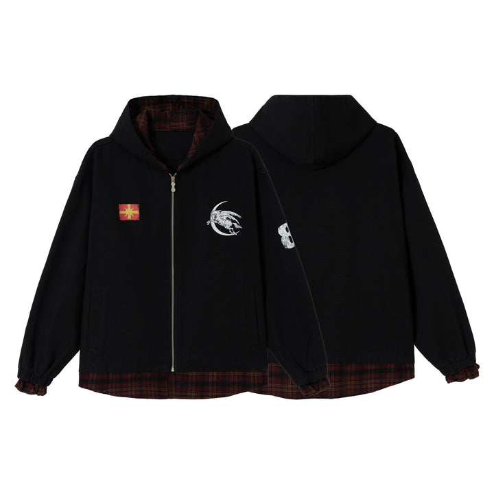 3-6-5.shop Plaid-Lined Zip Hoodie