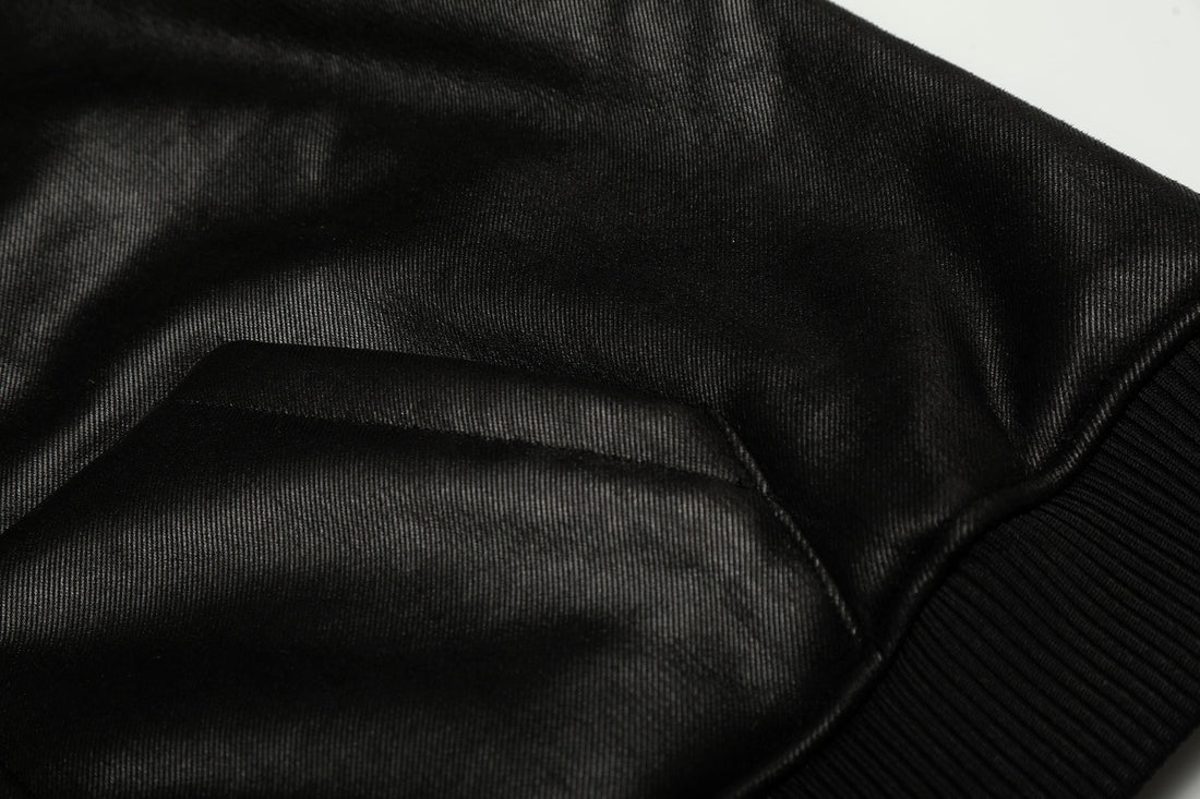 3-6-5.shop Badge PU Leather Hooded Jacket