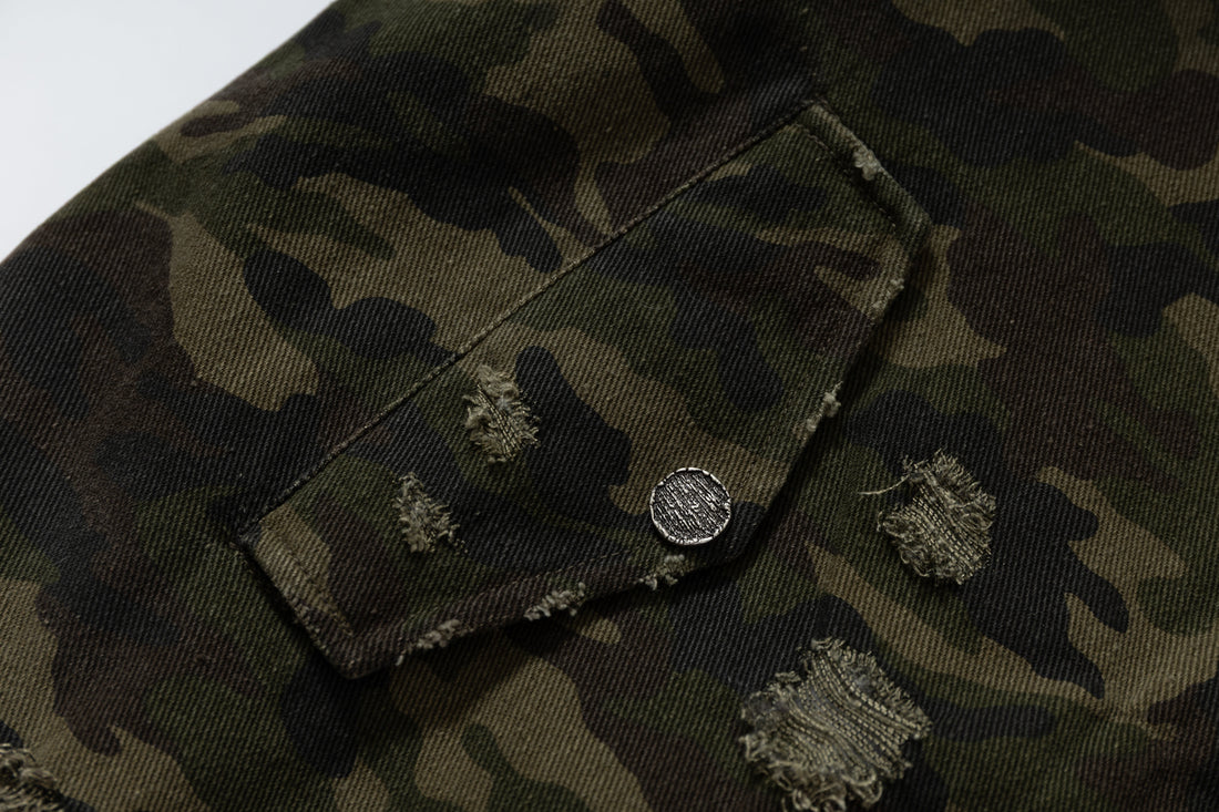 3-6-5.shop Camo Hook Detail Distressed Jacket