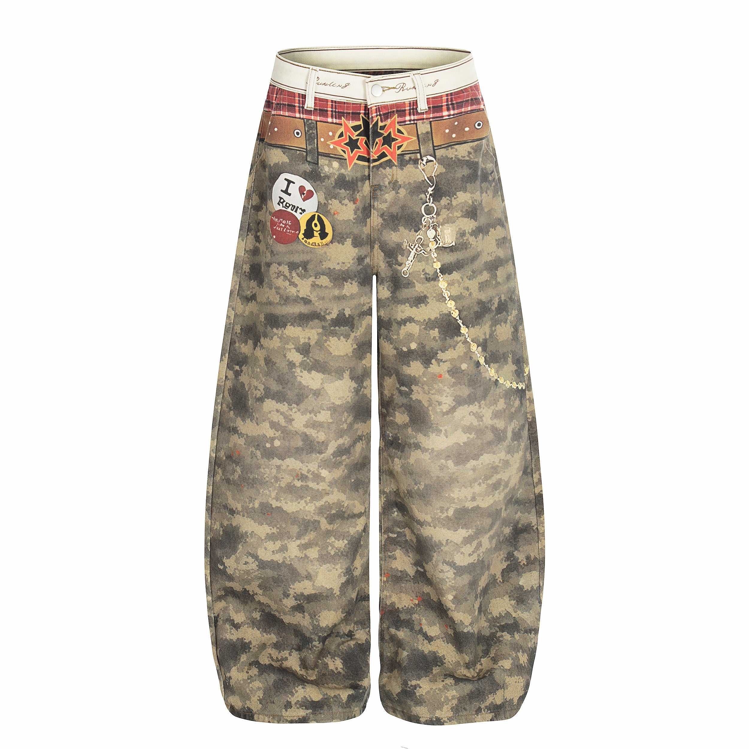 3-6-5.shop Camo Patchwork Wide-Leg Denim Pants
