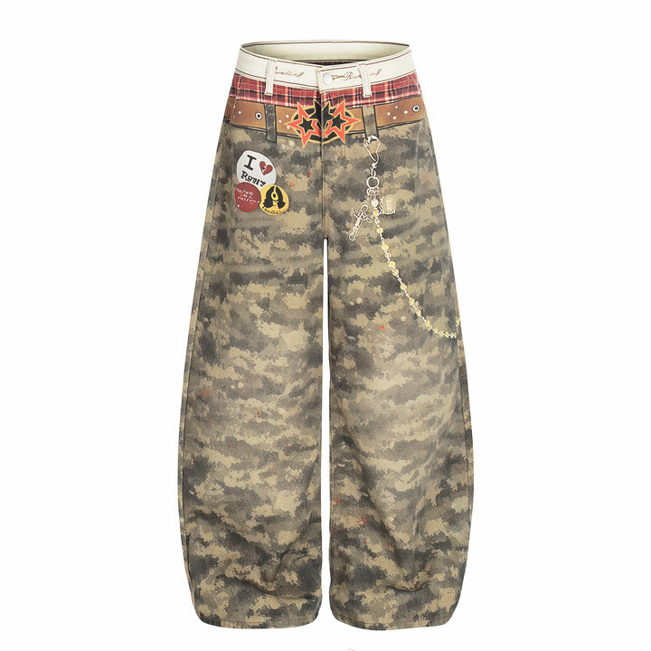 3-6-5.shop Camo Patchwork Wide-Leg Denim Pants
