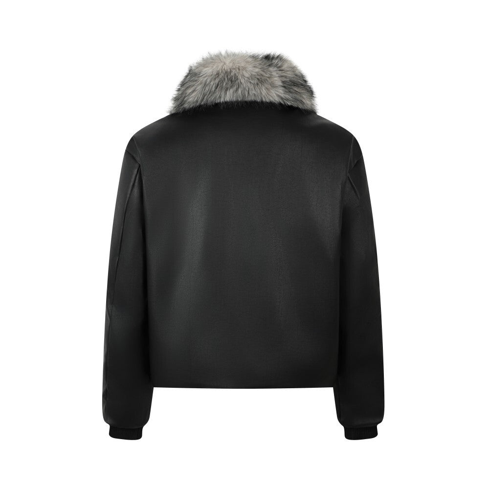 3-6-5.shop Detachable Fur Collar PU Jacket
