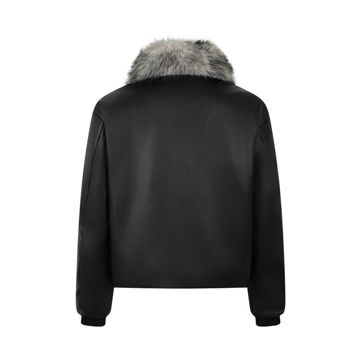 3-6-5.shop Detachable Fur Collar PU Jacket