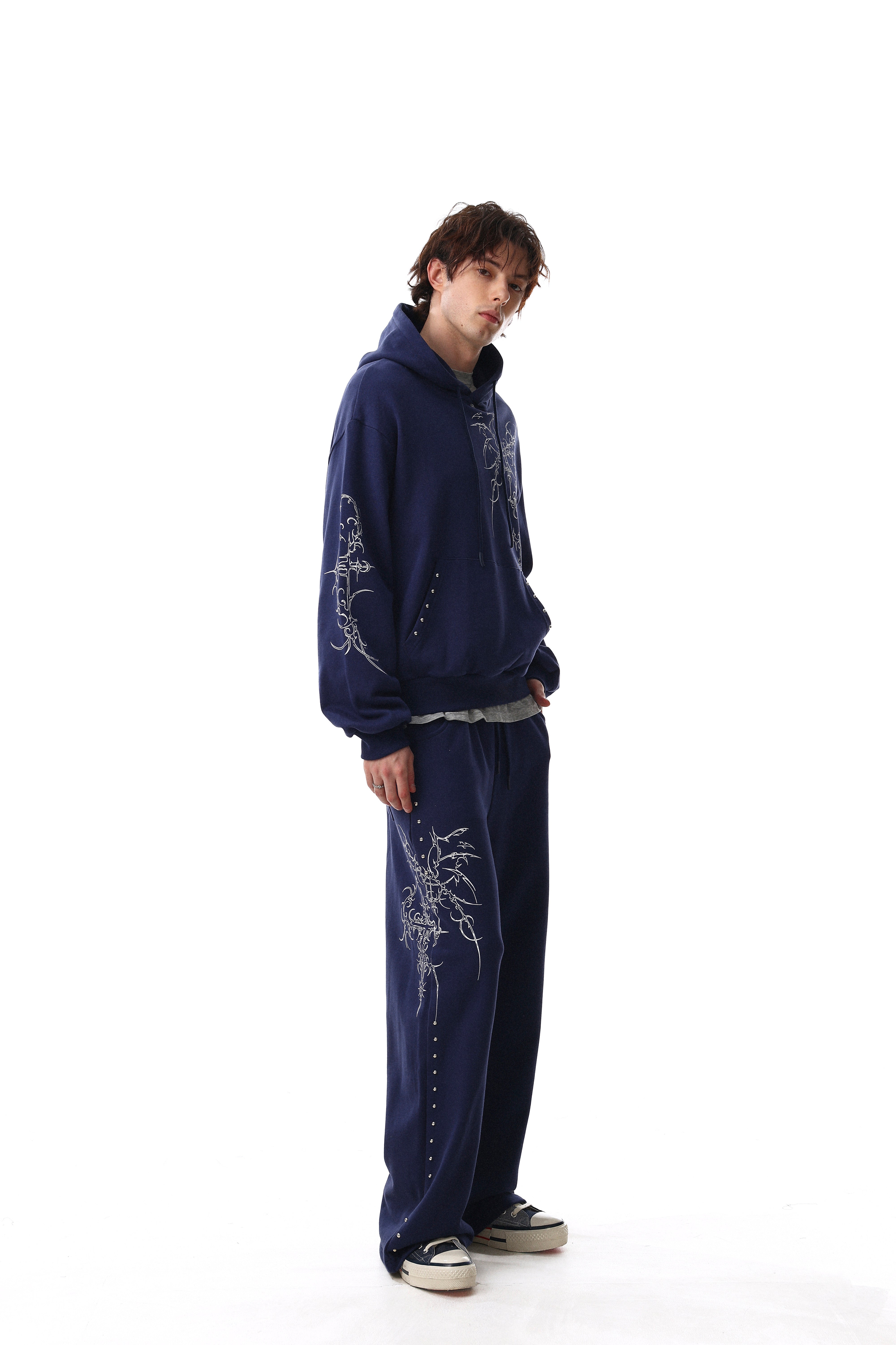 3-6-5.shop Gothic Line Graphic Wide-Leg Sweatpants