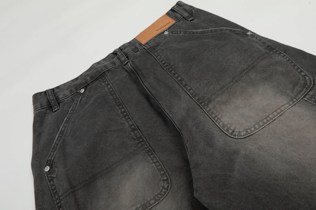 3-6-5.shop Washed Utility Wide-Leg Denim Pants