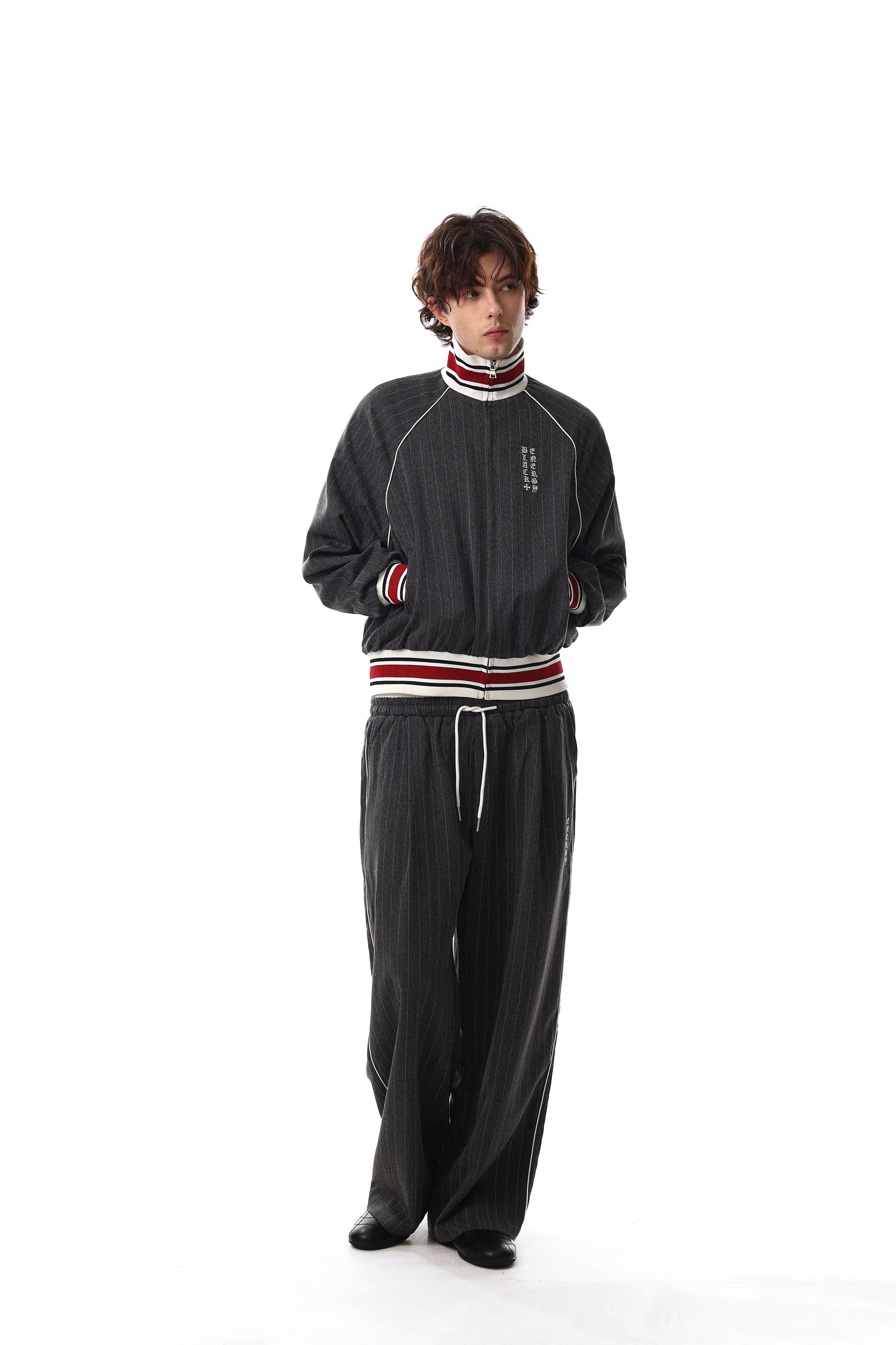 3-6-5.shop Pinstripe Wide-Leg Track Pants