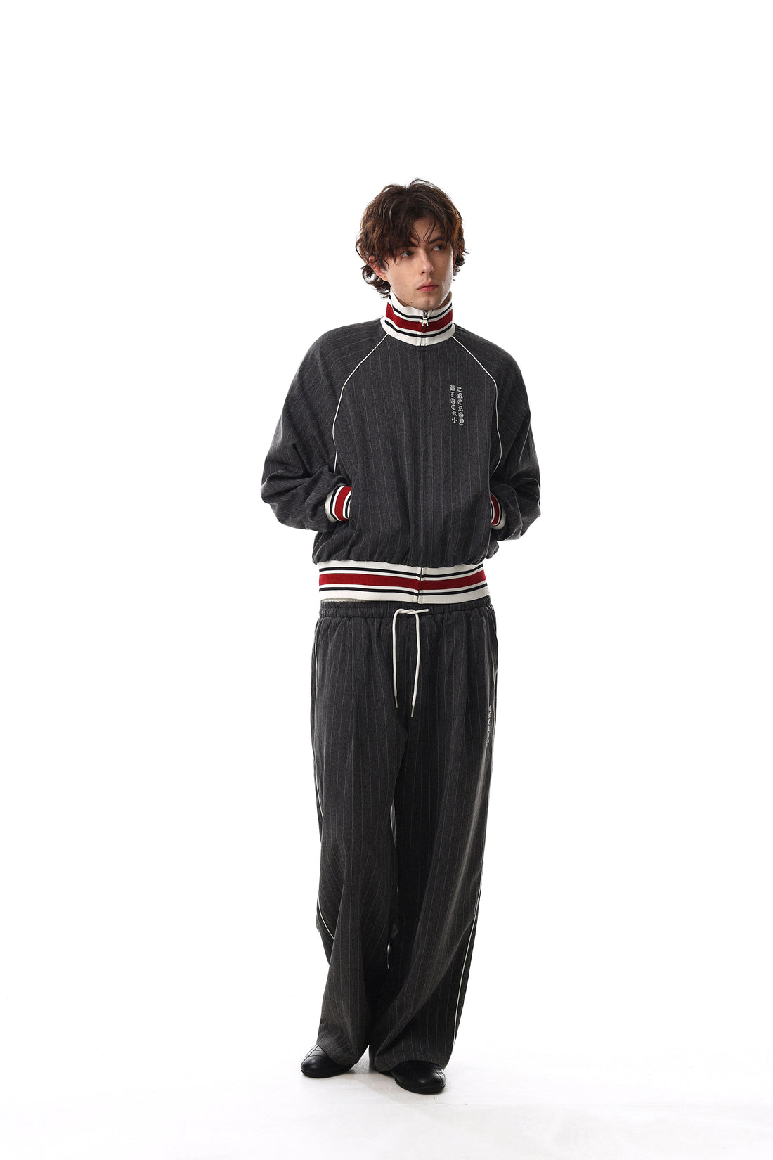 3-6-5.shop Pinstripe Wide-Leg Track Pants