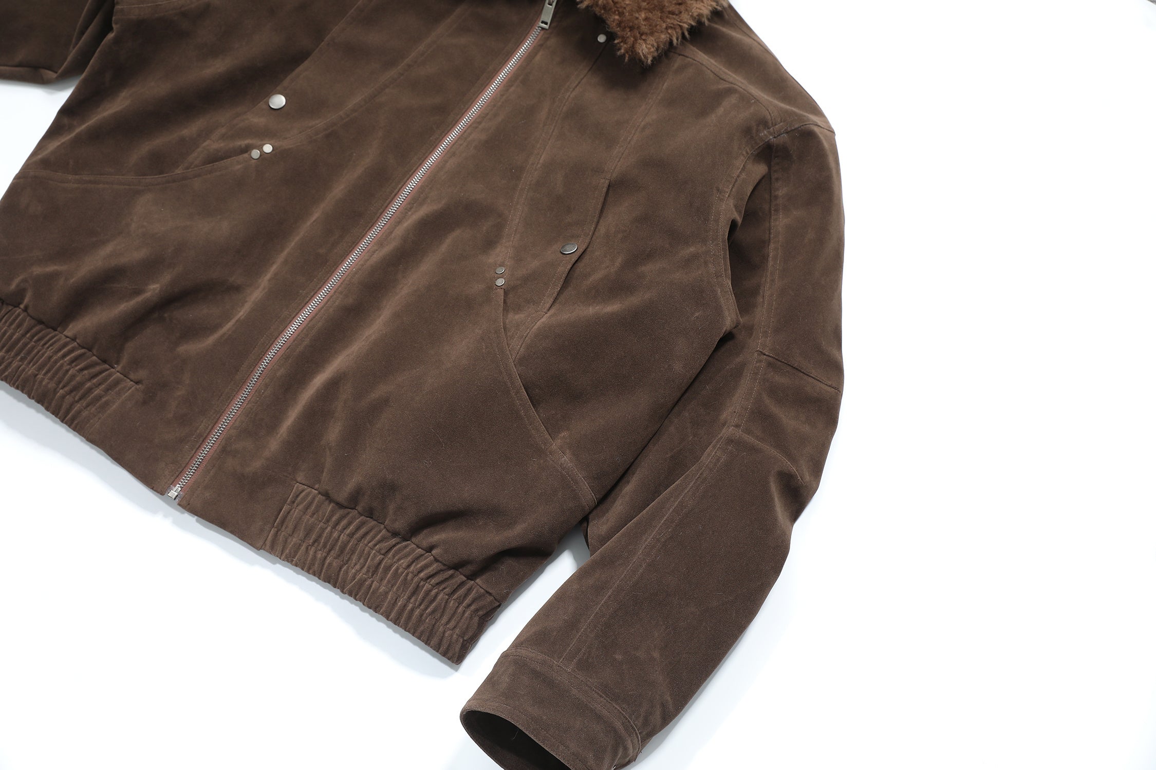3-6-5.shop Faux-Fur Collar Vintage Bomber Jacket