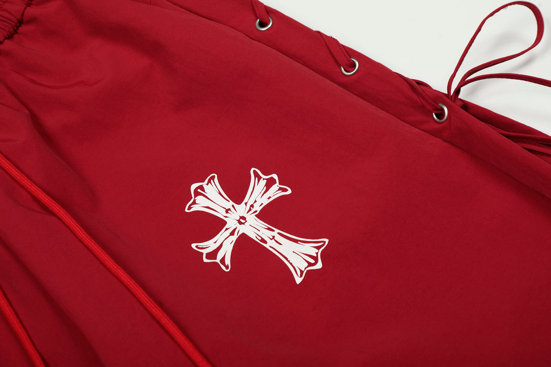 3-6-5.shop Cross Embroidered Lace-Up Wide-Leg Pants