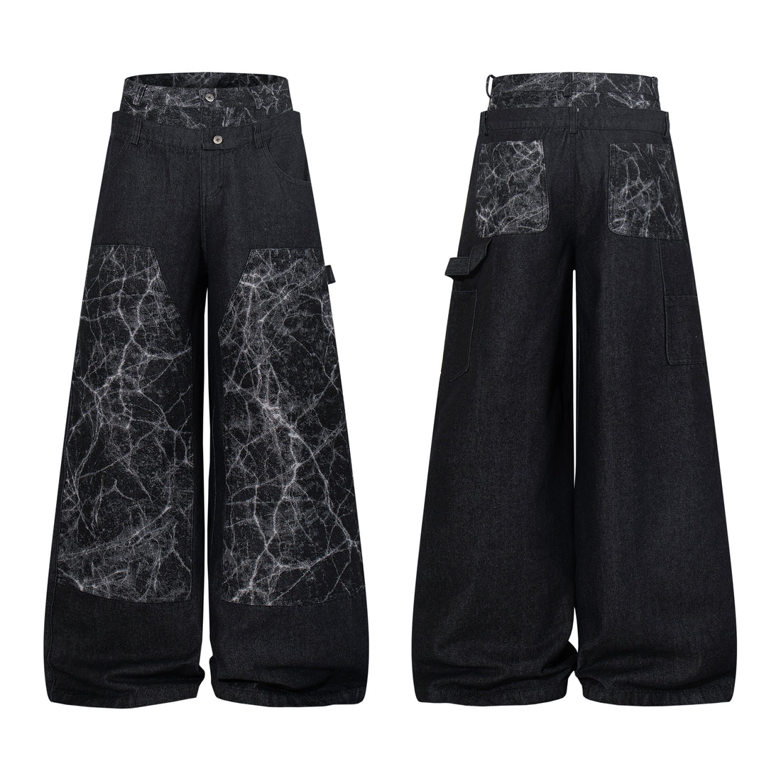 3-6-5.shop Cracked Panel Wide-Leg Pants