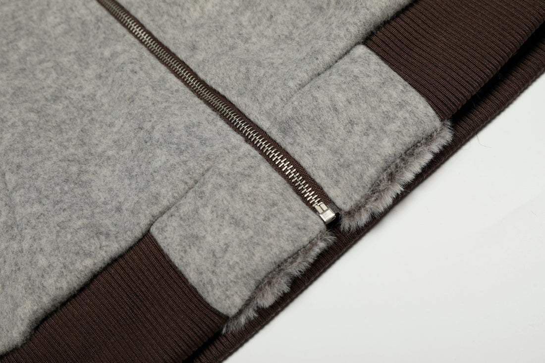 3-6-5.shop Wool Blend Fleece Hooded Bomber Jacket