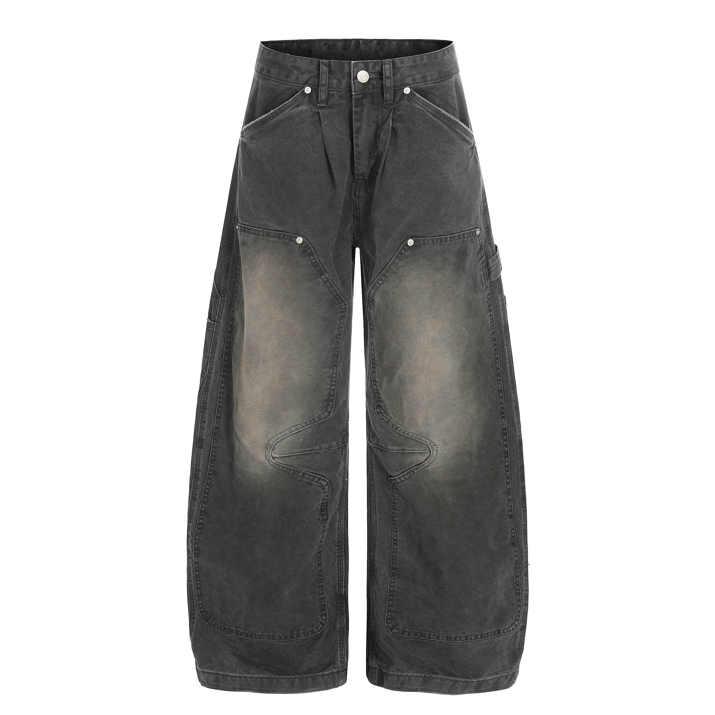 3-6-5.shop Washed Utility Wide-Leg Denim Pants
