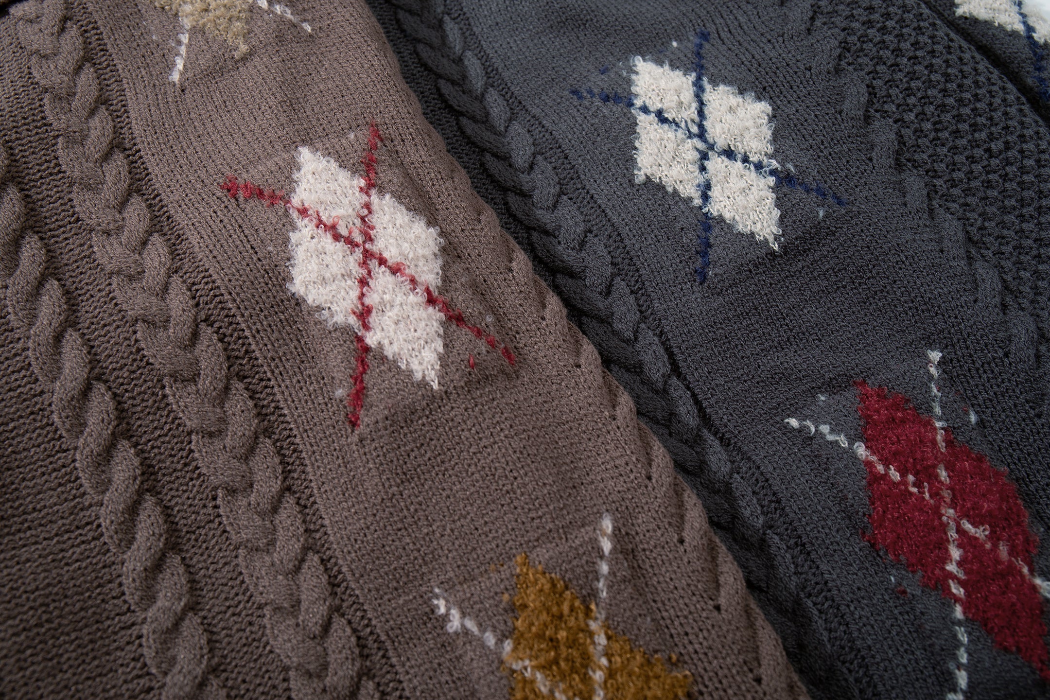 3-6-5.shop Argyle Cable Knit Cardigan