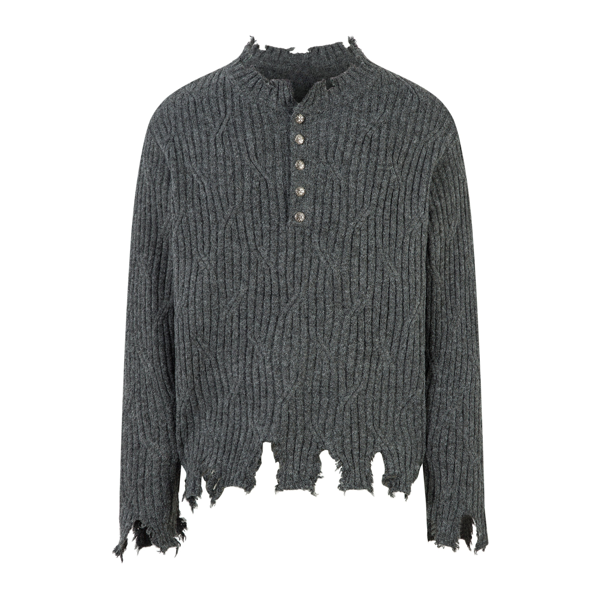 3-6-5.shop Distressed Ribbed Henley Knit
