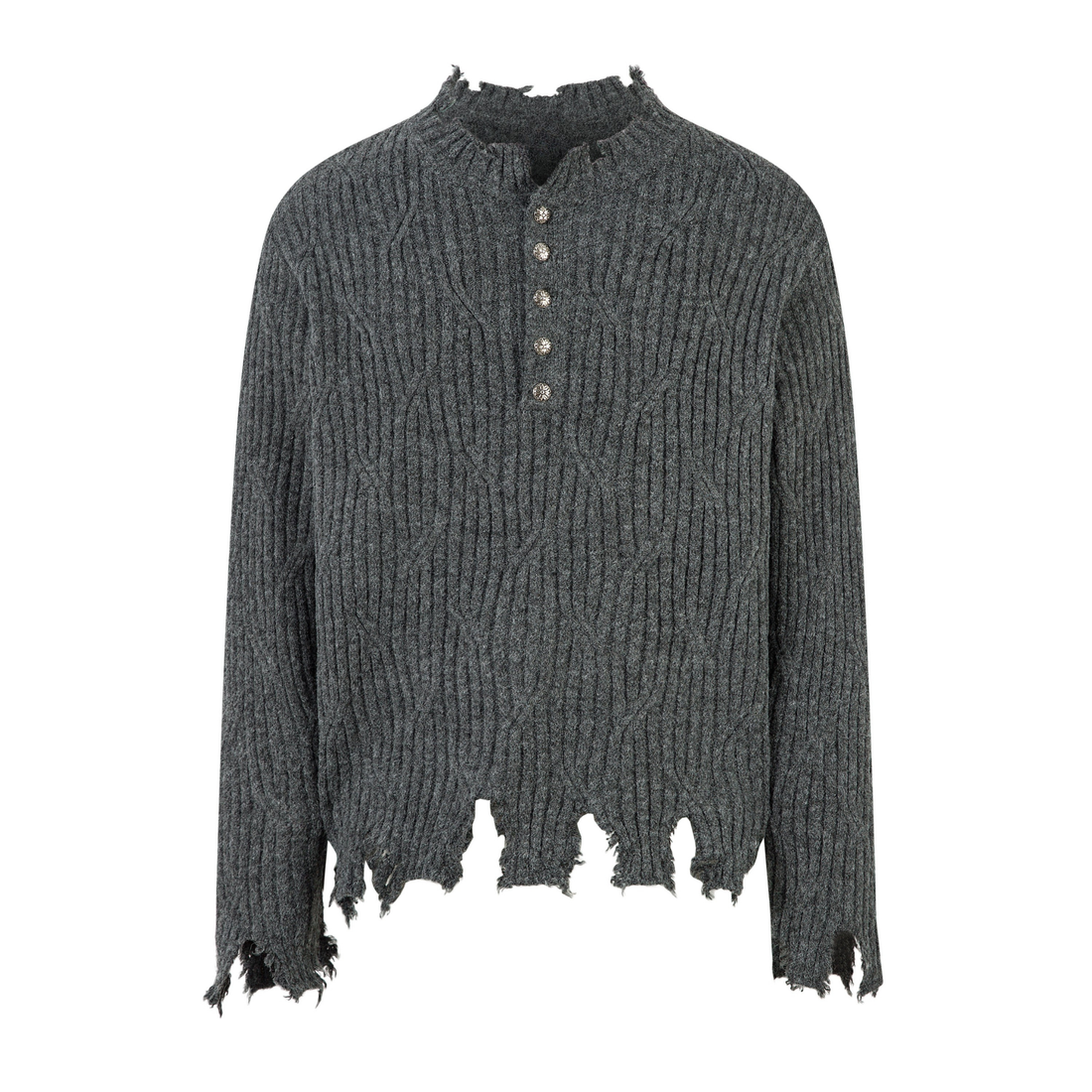 3-6-5.shop Distressed Ribbed Henley Knit