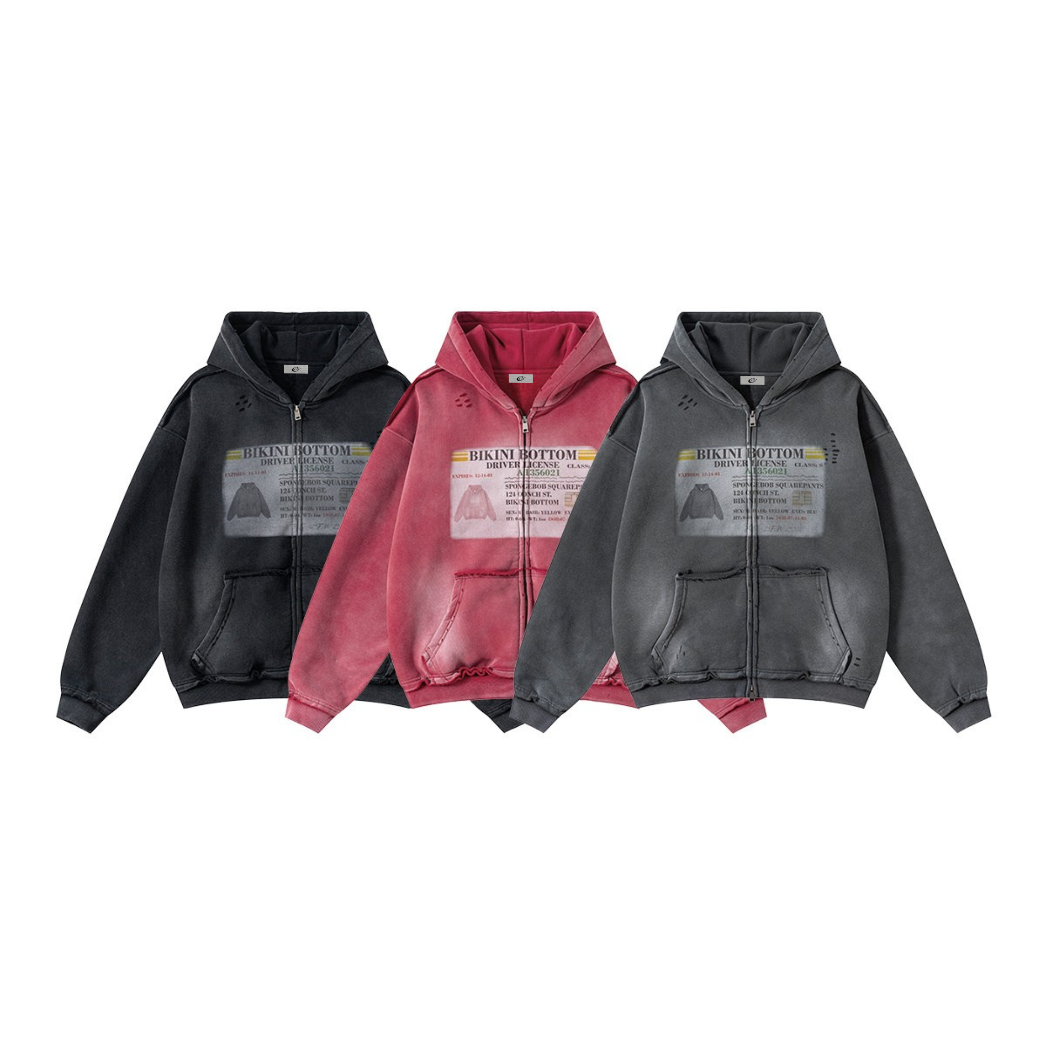 3-6-5.shop Vintage Wash Graphic Zip Hoodie