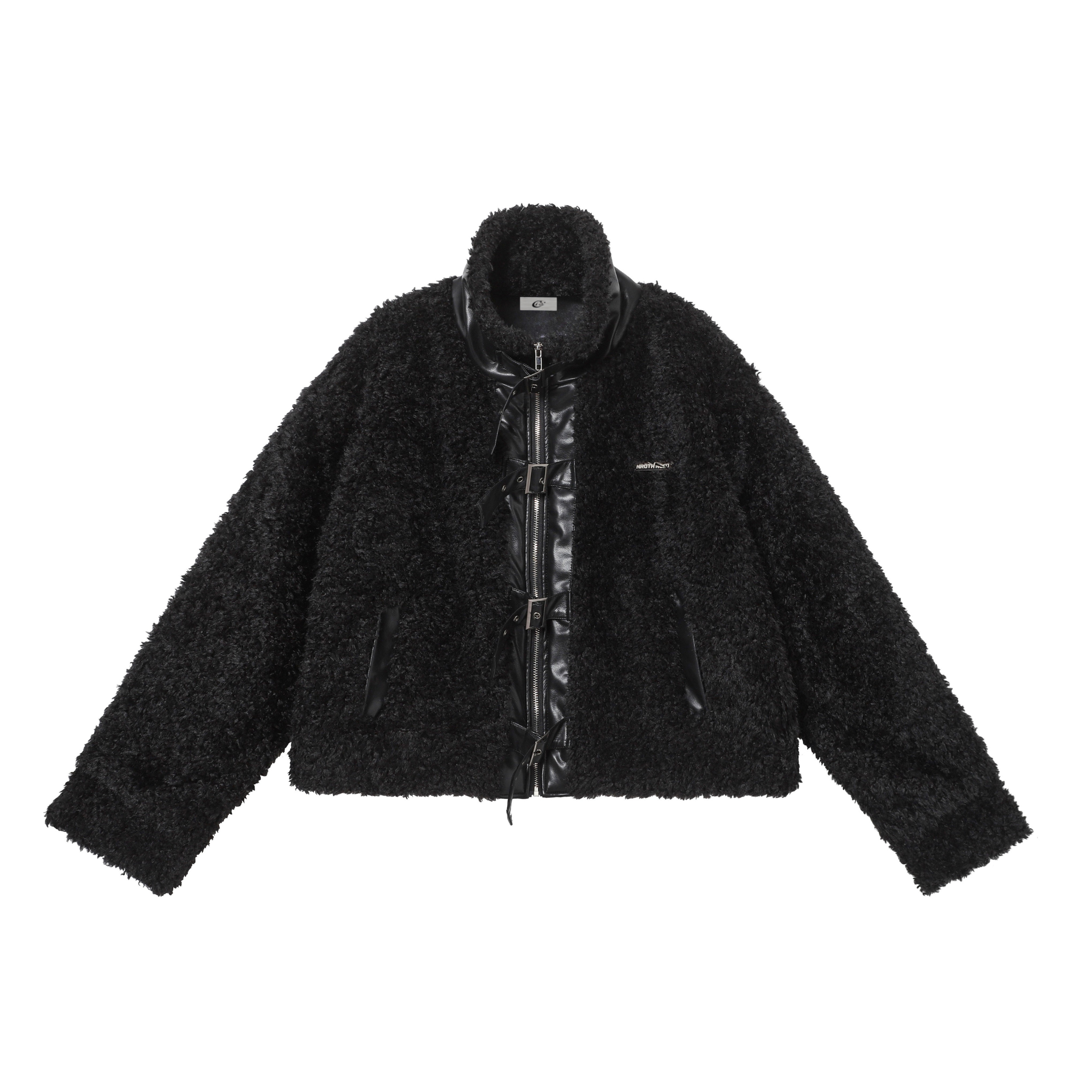 3-6-5.shop Faux Leather Patchwork Sherpa Jacket  Omirad