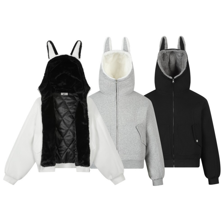 3-6-5.shop Bunny Ear Sherpa Hoodie Jacket