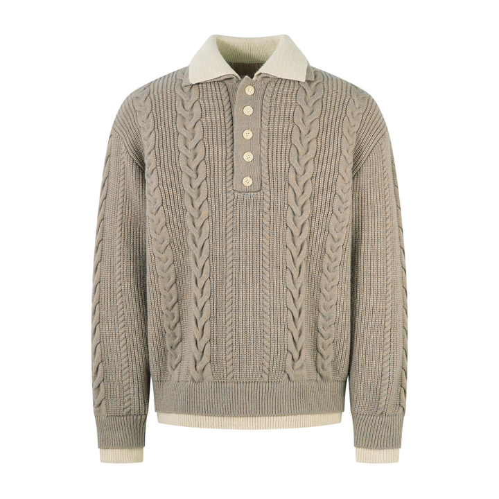 3-6-5.shop Vintage Cable Knit Polo Sweater