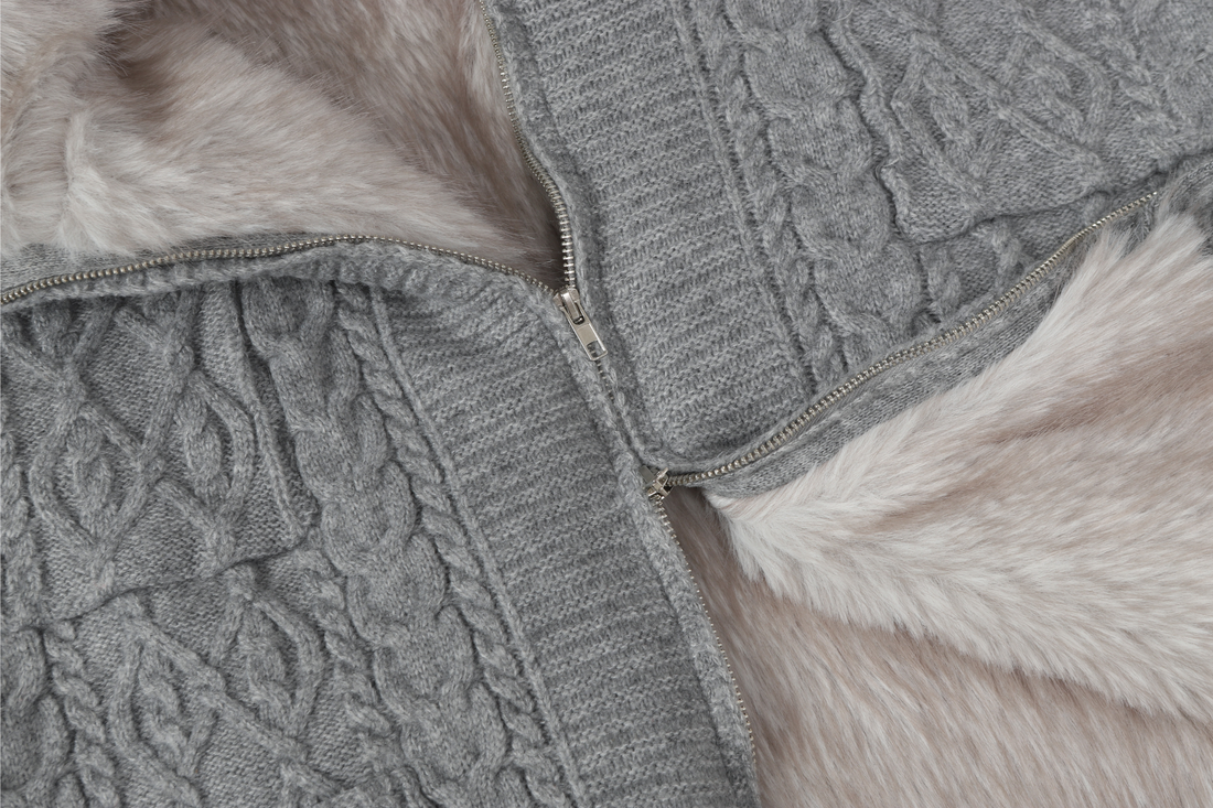 3-6-5.shop Fleece-Lined Cable Knit Jacket