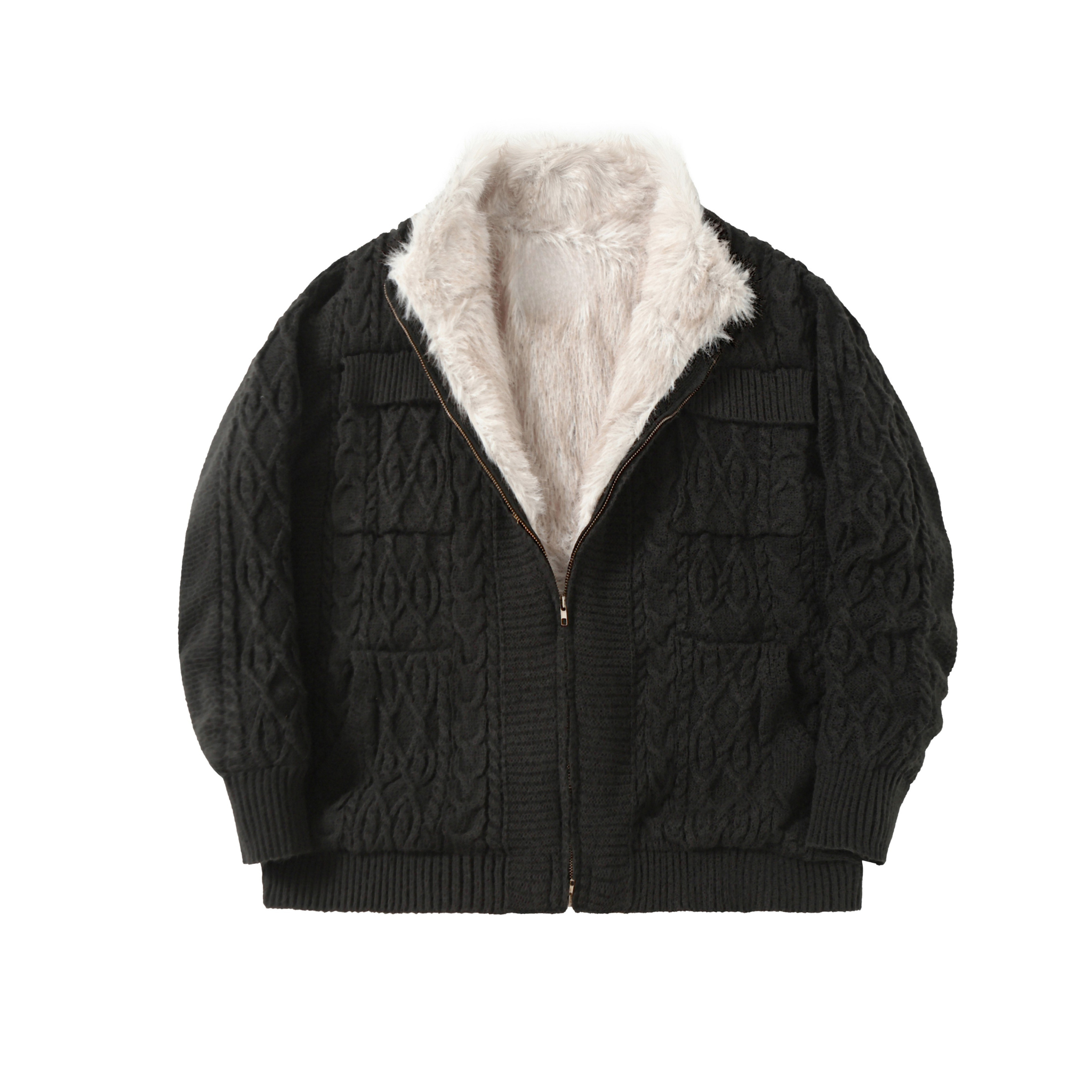 3-6-5.shop Fleece-Lined Cable Knit Jacket
