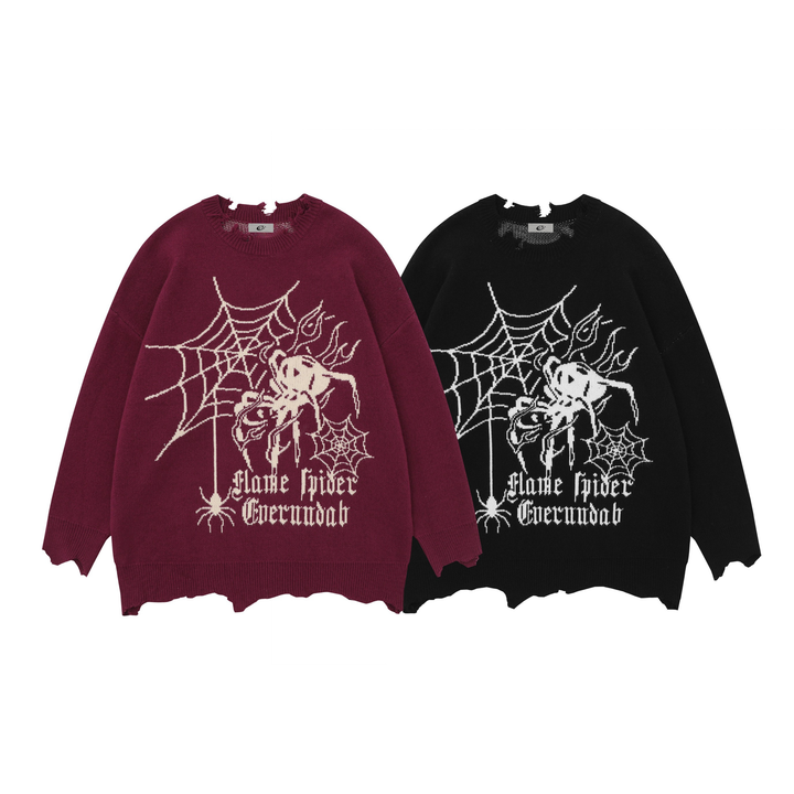 3-6-5.shop Flame Spider Distressed Knit Sweater