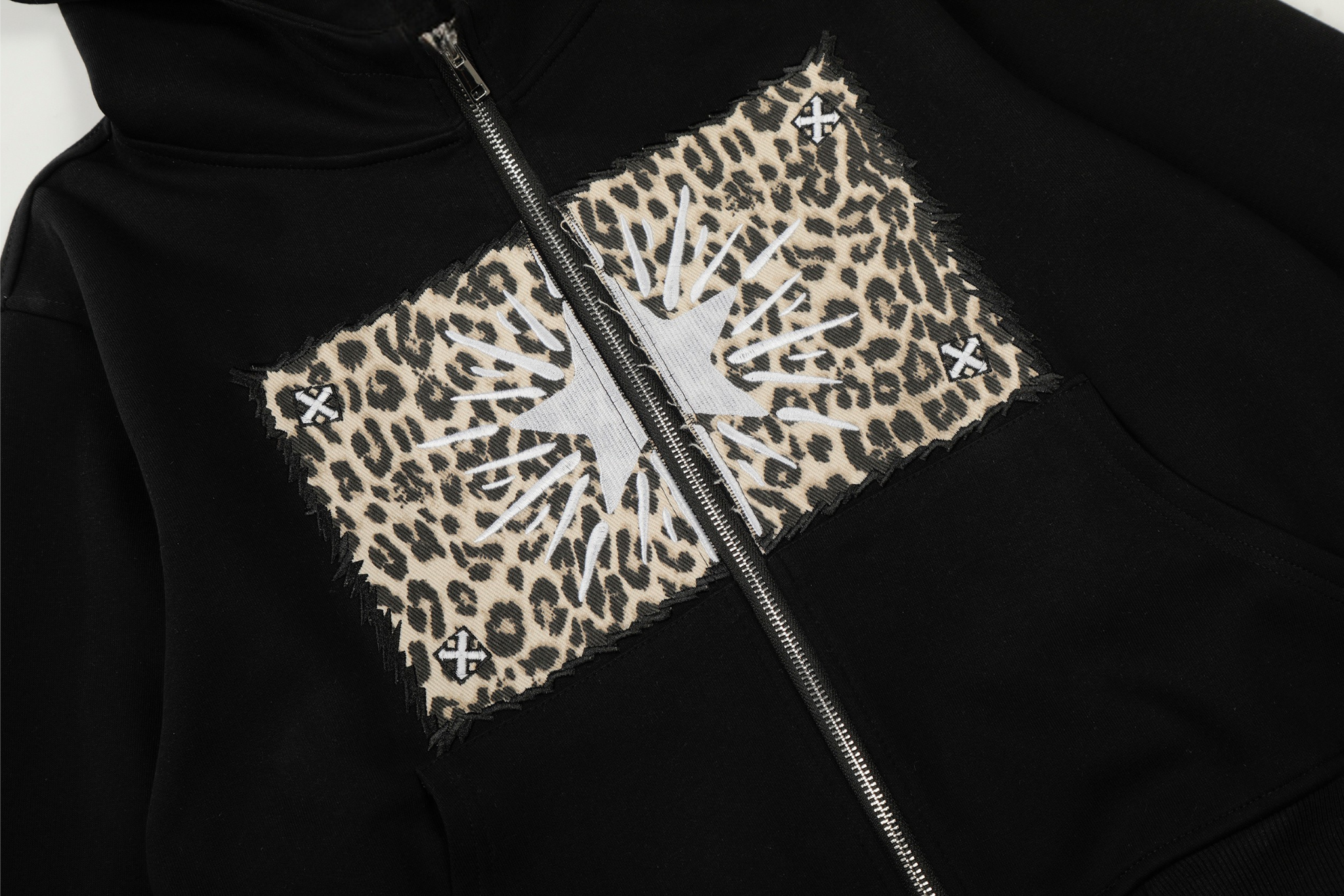 3-6-5.shop Leopard Panel Zip Hoodie