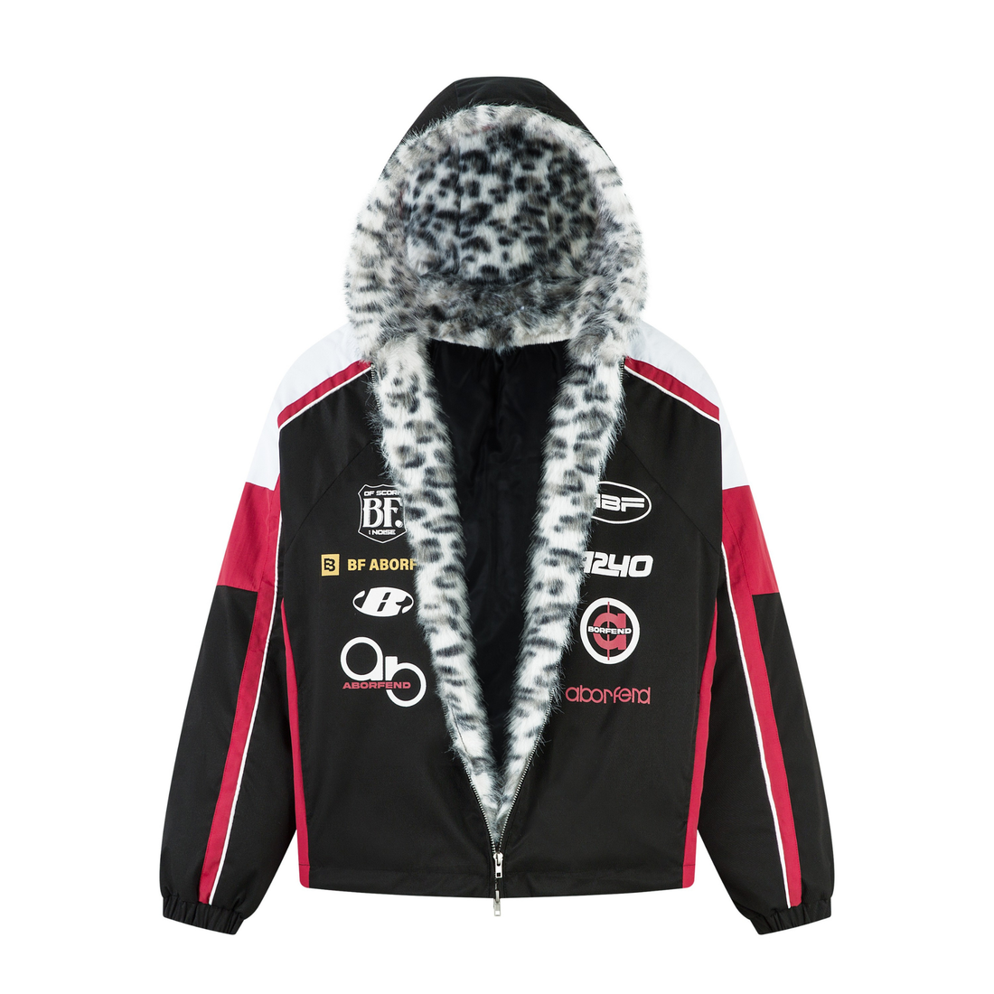 3-6-5.shop Racing Patch Faux Fur Hood Jacket