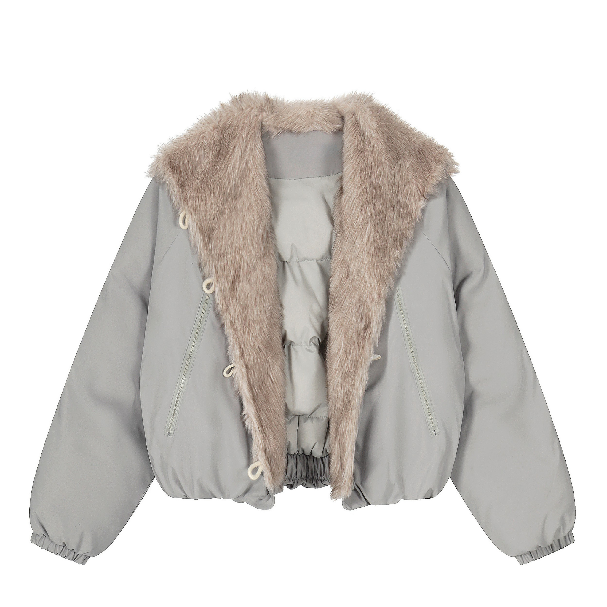 3-6-5.shop Faux Fur Lapel Drawstring Cropped Jacket