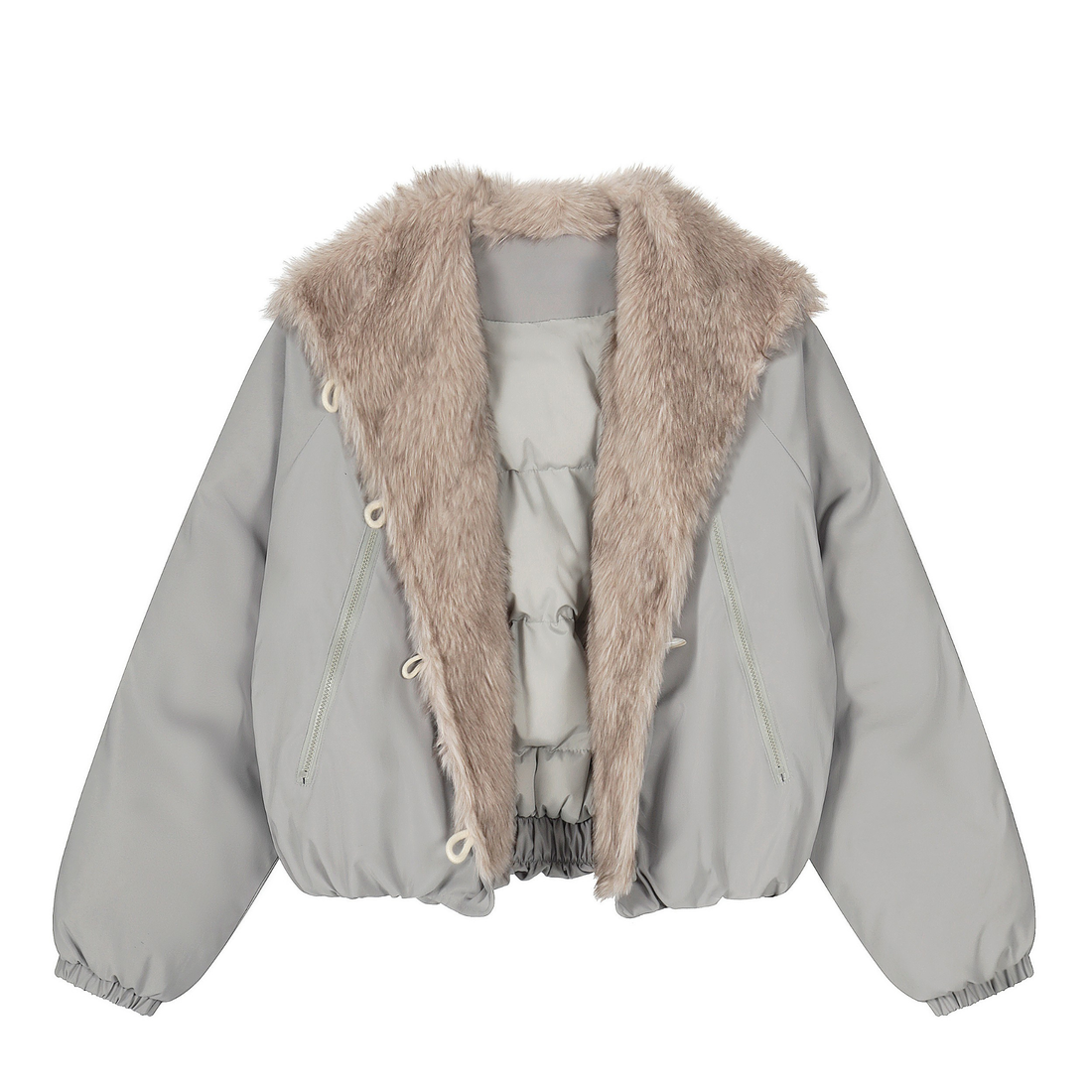 3-6-5.shop Faux Fur Lapel Drawstring Cropped Jacket