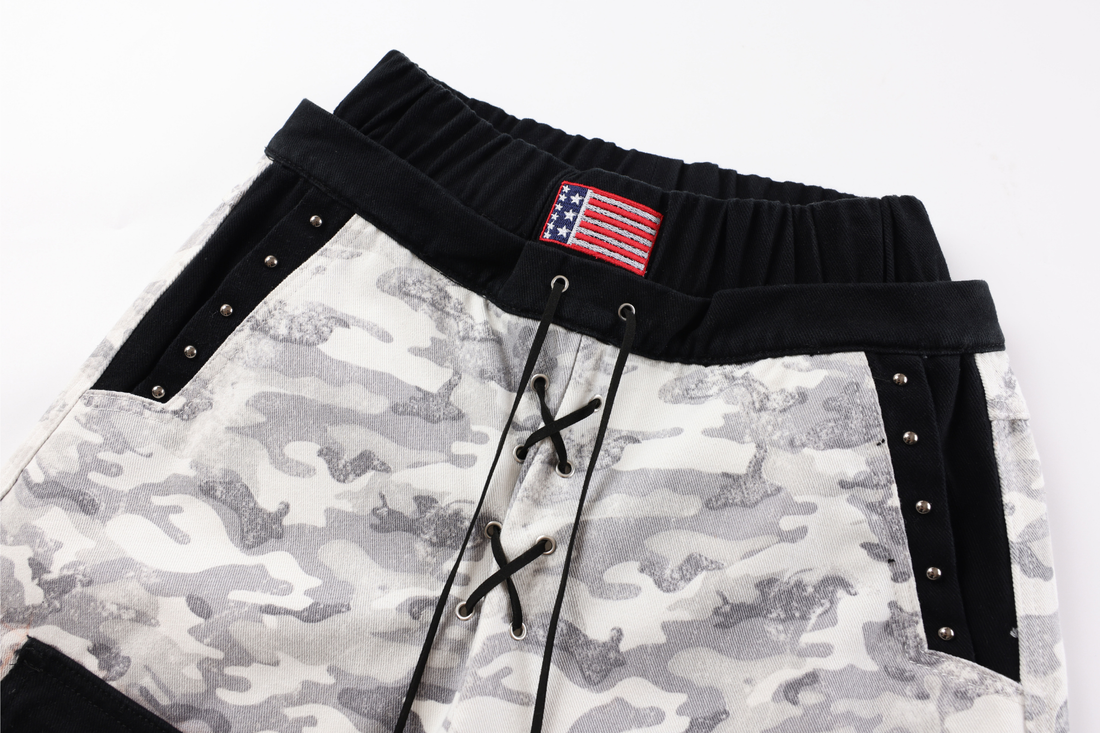 3-6-5.shop Camo Patchwork Cargo Curved Pants