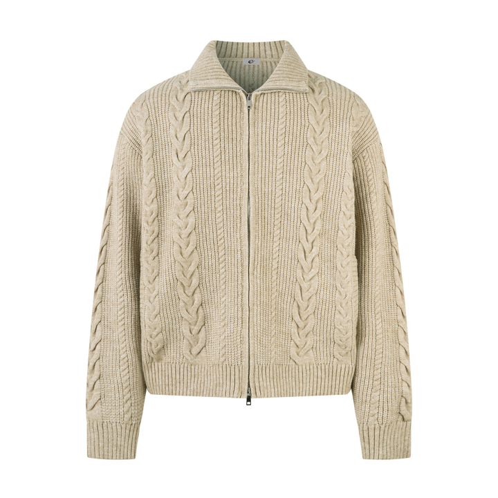3-6-5.shop Cable Knit Zip-Up Sweater Jacket