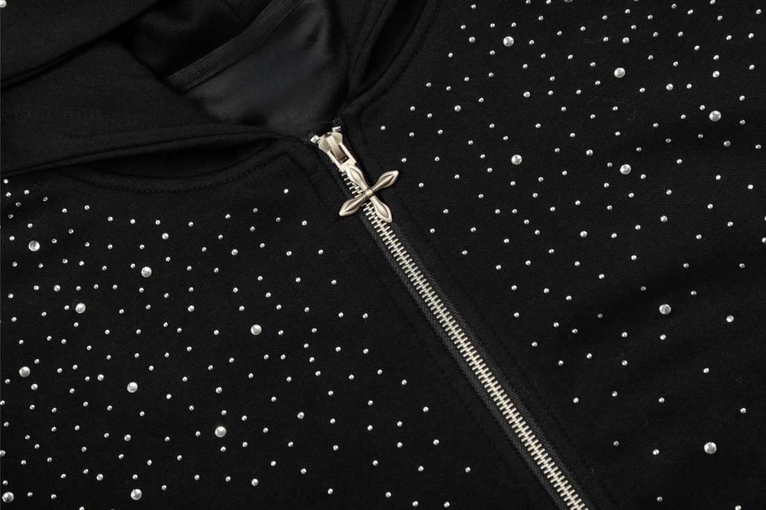 3-6-5.shop All-Over Rhinestone Zip Hoodie