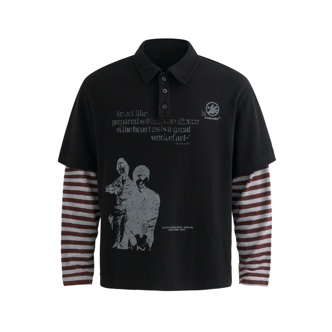 3-6-5.shop Layered Graphic Polo Long Sleeve Tee
