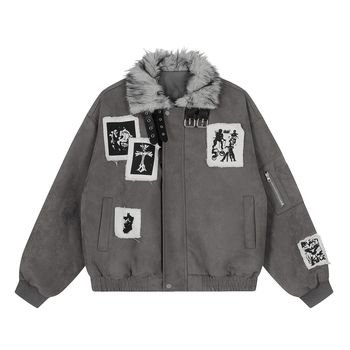 3-6-5.shop Patchwork Fur-Lined Jacket