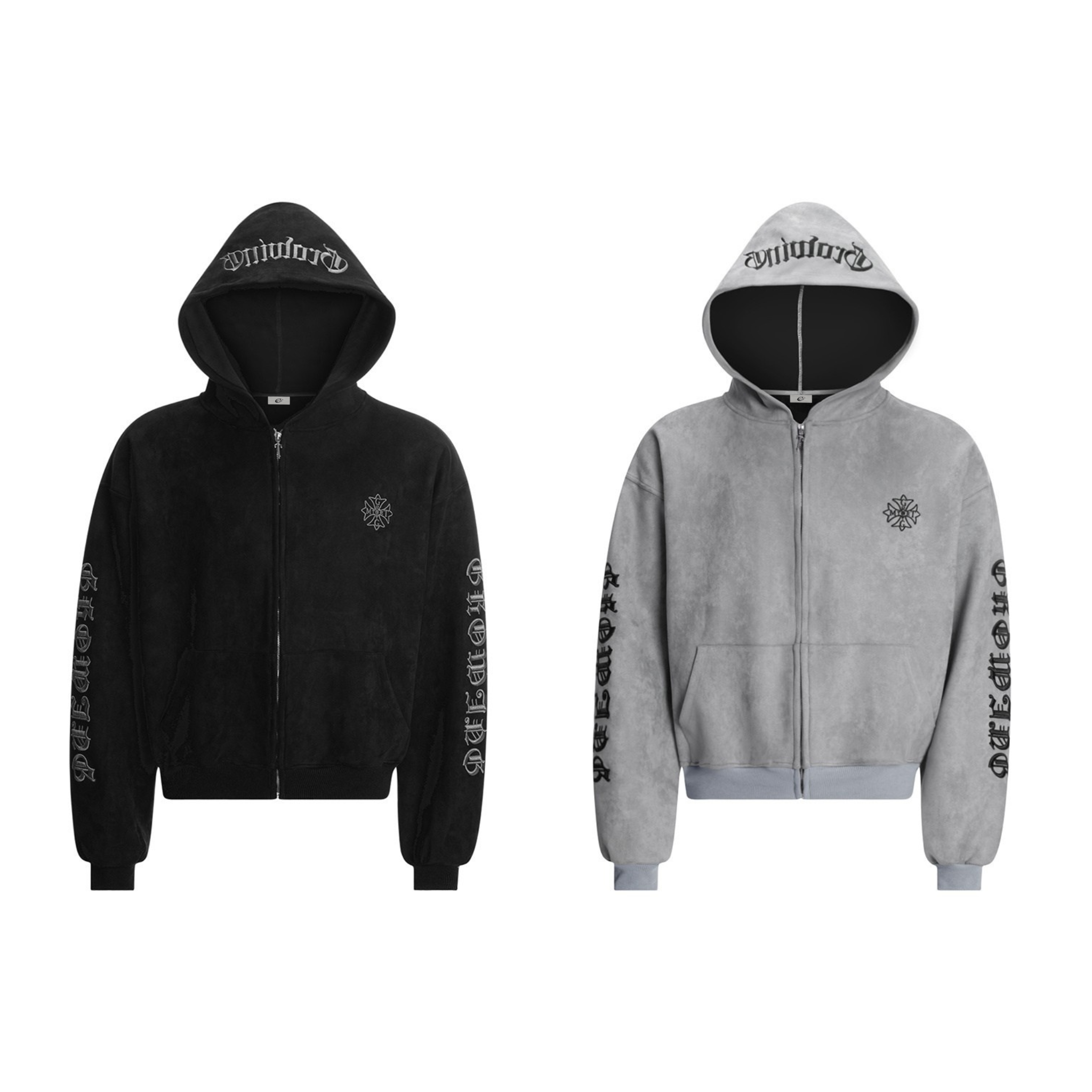 3-6-5.shop Gothic Embroidered Suede Zip Hoodie